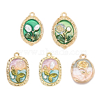 5Pcs 5 Styles Flower Rack Plating Alloy Enamel Pendants, with ABS Imitation Pearl & Resin, Cadmium Free & Nickel Free & Lead Free, Light Gold, Mixed Color, 21~31x15.5~21x3~5.5mm, Hole: 1.8~2.2mm, 1pc/style(ENAM-FP0001-40)