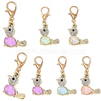 20Pcs Alloy K5 Glass Bird Pendant Decorations, with Alloy Lobster Claw Clasps, Light Gold, Mixed Color, 32mm(HJEW-YW00257)