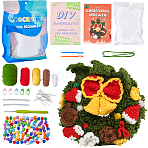 1 Set DIY Christmas Knitting Tools Kits, including Cotton Thread, Filling Cottons, Steel Needles and Plastic Findings, Christmas Wreath, Christmas Wreath: 0.2cm(DIY-SC0026-49B)