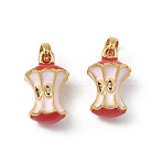 Brass Micro Pave Cubic Zirconia Pendants, with Enamel, Apple Charm, Real 18K Gold Plated, 15x9.5mm, Hole: 4x2.5mm(KK-F924-07G)