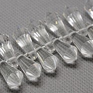 Glass Beads Strands, Top Drilled Beads, Faceted, Teardrop, Clear, 19~21x8x8mm, Hole: 1mm(EGLA-J030-01)