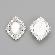 Alloy Rhinestone Flat Back Cabochons, with Acrylic Rhinestone, Oval, Silver Color Plated, Clear, 32x25x4.5mm(RB-S061-A19)