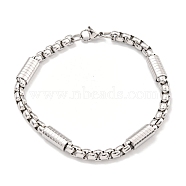 304 Stainless Steel Box Chain Bracelets for Women, with Lobster Claw Clasps, Stainless Steel Color, 8-3/8 inch(21.4cm), 5~6mm(BJEW-R318-03C-P)