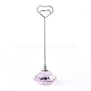 Diamond Shape Glass Name Card Holder, Wedding Table Number Card Holders, with Iron Findings, Heart, Pearl Pink, 130mm(DJEW-F009-A06)