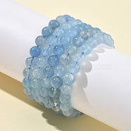 Natural Aquamarine Round Bead Stretch Bracelets for Men Women, Grand A, Inner Diameter: 2-1/8 inch(5.5cm), bead: 8~9mm(BJEW-U034-01C-01)