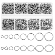 Elite 304 Stainless Steel Open Jump Rings, Round Ring, Stainless Steel Color, 20~22 Gauge, 3~10x0.6~1mm, Inner Diameter: 1.8~8mm, about 2240pcs/box(STAS-PH0003-44)