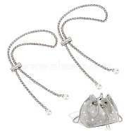 WADORN 2Pcs Alloy Bucket Bag Drawstring Chains, with Resin Imitation Pearl Beads, Platinum, 64.8cm(DIY-WR0003-08P)