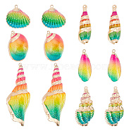 AHADERMAKER 12Pcs 6 Styles Electroplated Natural Mixed Shell Big Pendants, Shell Charm, Spray Painted, with Light Gold Tone Iron Findings, Mixed Shell Shapes, Mixed Color, 19~80x14~30x7~20mm, Hole: 1.2~2mm, 2pcs/style(SSHEL-GA0001-06)