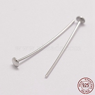 Rhodium Plated 925 Sterling Silver Flat Head Pins, Platinum, 25x0.6mm, Head: 3mm(STER-P024-07-B)