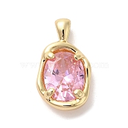 Golden Brass Micro Pave Cubic Zirconia Pendants, Oval, Flamingo, 18.5x10.5x5mm, Hole: 3x1.5mm(KK-U031-02G-03)