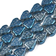 Electroplate Glass Beads Strands, Half Plated, Leaf, Blue Plated, 10x8x4mm, Hole: 0.9mm, about 58~66pcs/strand, 21.65 inch~ 24.80 inch(55~63cm)(EGLA-S188-16-C04)
