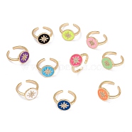 Brass Clear Cubic Zirconia Cuff Rings, Open Rings, Long-Lasting Plated, with Enamel, Real 18K Gold Plated, Flat Round with Star, Mixed Color, 2.4mm, Inner Diameter: 18.1mm(RJEW-B034-19)