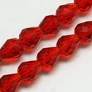 Glass Beads Strands, Faceted, teardrop, Red, 12x8mm, Hole: 1mm, about 56~58pcs/strand, 25~27 inch(X-EGLA-E010-8x12mm-08)