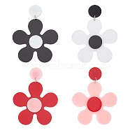 2 Pairs 2 Colors Acrylic Flower Asymmetrical Earrings, Platinum Alloy Dangle Stud Earrings for Women, Mixed Color, 66mm, Pin: 0.6mm, 1 Pair/color(EJEW-FI0001-09)