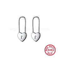 Rhodium Plated 925 Sterling Silver Hoop Earrings, Heart, Platinum, 24x95mm(IE1213-1)