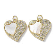 Brass Micro Pave Cubic Zirconia Pendants, with Shell, Heart, Real 18K Gold Plated, 18.5x17.5x4mm, Hole: 3mm(KK-G485-34G-G)