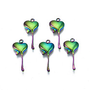 Ion Plating(IP) 304 Stainless Steel Pendants, Cadmium Free & Nickel Free & Lead Free, Melting Heart, Rainbow Color, 19.5x8.5x2.5mm, Hole: 1.2~1.4mm(STAS-S119-111)