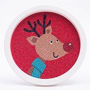 DIY Christmas Theme Diamond Painting Kits For Kids, Reindeer Pattern Photo Frame Making, with Resin Rhinestones, Pen, Tray Plate and Glue Clay, Red, 19.7x1.6cm, Inner Diameter: 16.9cm(DIY-F073-08)