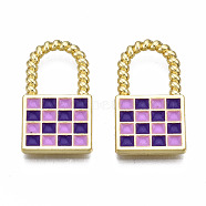 Rack Plating Alloy Checkerboard Pendants, with Enamel, Cadmium Free & Lead Free, Lock with Grid Pattern, Indigo, 20.5x11.5x2mm, Hole: 8x6.5mm(PALLOY-S132-255C-RS)