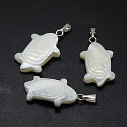 Shell Pendants, with Brass Findings, Tortoise, Platinum, 26~27x13~14x3~5mm, Hole: 2x5mm(SSHEL-E564-16A-P)