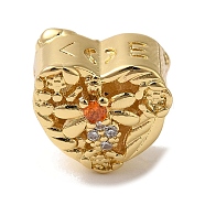 Heart Rack Plating Brass Micro Pave Cubic Zirconia European Beads, Large Hole Beads, Cadmium Free & Lead Free, Long-Lasting Plated, Real 18K Gold Plated, Flower, 10.5x11.5x9mm, Hole: 4.6mm(KK-G511-02B-G)