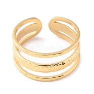 304 Stainless Steel Triple Line Open Cuff Rings, Real 14K Gold Plated, Inner Diameter: 17mm(RJEW-D002-35G)