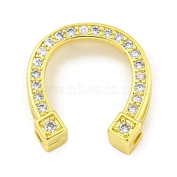 Rack Plating Brass Micro Pave Clear Cubic Zirconia Slide Charms, Long-Lasting Plated, Cadmium Free & Lead Free, Horseshoe, Real 18K Gold Plated, 18.5x17x4.8mm, Hole: 1~1.5x2.5~6.5mm(KK-B091-41G)