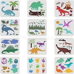 Plastic Drawing Painting Stencils Templates Sets, for Painting on Scrapbook Canvas Tiles Floor Furniture Painting School Projects, Dinosaur Pattern, 20x20cm, 12sheet/set(DIY-WH0172-964)