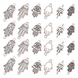 PandaHall Elite 12 Sets 6 Style Tibetan Style Alloy Connector Charms, Hamsa Hand/Hand of Miriam, Antique Silver, 18~28x8.5~15.5x1~3.5mm, Hole: 1.2~2mm, 10pcs/set, 2 sets/style(FIND-PH0008-55)