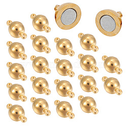 Brass Magnetic Clasps with Loops, Round, Golden, 11.5x6mm, Hole: 1.6mm(KK-YW0001-17A-C)