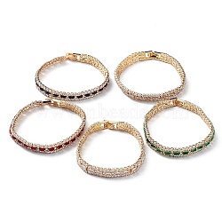 Brass Micro Pave Cubic Zirconia Chain Bracelets for Women, with Fold Over Clasps, Mixed Color, 7-3/8x1/4 inch(18.8x0.75cm)(BJEW-C052-01G)