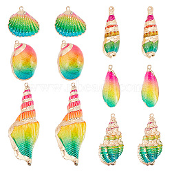 AHADERMAKER 12Pcs 6 Styles Electroplated Natural Mixed Shell Big Pendants, Shell Charm, Spray Painted, with Light Gold Tone Iron Findings, Mixed Shell Shapes, Mixed Color, 19~80x14~30x7~20mm, Hole: 1.2~2mm, 2pcs/style(SSHEL-GA0001-06)