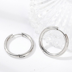 Tarnish Resistant 201 Stainless Steel Huggie Hoop Earrings Findings, with 304 Stainless Steel Pins, Stainless Steel Color, 20x20.5x2.5mm, 10 Gauge, Pin: 0.9mm(X-STAS-F149-33P-A)