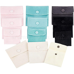 BENECREAT 12Pcs 12 Styles Velvet Jewelry Bags, with Snap Fasteners, Rectangle & Square, Mixed Color, 7~10x7~10x0.95~1cm, 1pc/style(ABAG-BC0001-35)