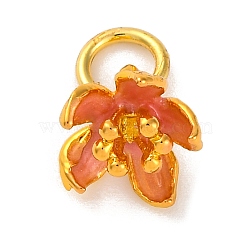 Brass Enamel Charms, with Jump Rings, Flower Charm, Real 18K Gold Plated, Pink, 8.5x9.5x10mm, Hole: 4mm(KK-U042-14G-01)