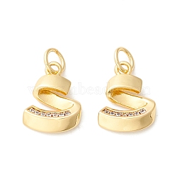 Rack Plating Eco-friendly Brass Micro Pave Clear Cubic Zirconia Charms, Long-Lasting Plated, Real 18K Gold Plated, Cadmium Free & Nickel Free & Lead Free, Letter.S, 13.5x10.5x3mm, Hole: 3.5mm(KK-D072-01G-S-NR)