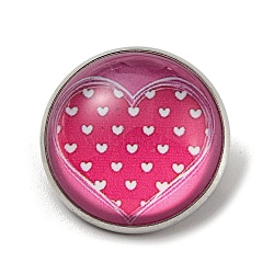 Round Glass Brooches, Platinum Plated Iron Jewerly Pins, for Backpack, Heart, 21.5x21.5x12mm(FIND-Q096-01Q)
