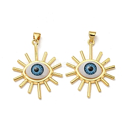 Real 18K Gold Plated Brass Pendants, Acrylic Evil Eye Charms, Eye, 34x27x6.5mm, Hole: 4.5x3.5mm(KK-L209-001G-08)