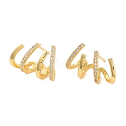 Rack Plating Claw Brass Clip-on Earrings, with Clear Cubic Zirconia, Cadmium Free & Lead Free, Long-Lasting Plated, Real 18K Gold Plated, 11x17mm(EJEW-N055-43G-RS)