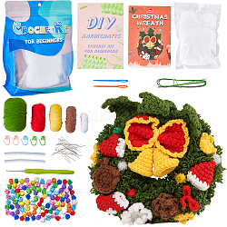 1 Set DIY Christmas Knitting Tools Kits, including Cotton Thread, Filling Cottons, Steel Needles and Plastic Findings, Christmas Wreath, Christmas Wreath: 0.2cm(DIY-SC0026-49B)