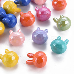 Pearlized Opaque Acrylic Beads, Faceted, Half Drilled, Rabbit, Mixed Color, 19x16.5x15mm, Hole: 3.5mm(MACR-S373-40I)