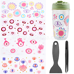 4Pcs 4 Styles UV Transfer Sticker for Glass Cup, Decorative Decals for Drinking Glasses, with Plastic Scrapers & Anti-Static Beading Tweezers, Evil Eye, 110x230mm, 1pc/style(DIY-CN0003-02A)