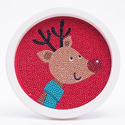 DIY Christmas Theme Diamond Painting Kits For Kids, Reindeer Pattern Photo Frame Making, with Resin Rhinestones, Pen, Tray Plate and Glue Clay, Red, 19.7x1.6cm, Inner Diameter: 16.9cm(DIY-F073-08)