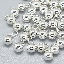 925 Sterling Silver Charms, Round, Silver, 6.5x4mm, Hole: 1~1.5mm(STER-T002-234S)