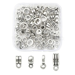 80Pcs 4 Style Tibetan Style Tube Bails, Loop Bails, Bail Beads, Rondelle, Antique Silver, 6.5~13x4~8x2~6mm, hole: 1.5~2mm(FIND-YW0003-15)