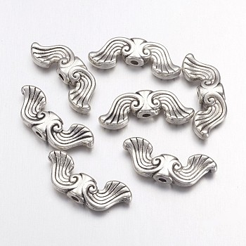 Tibetan Style Alloy Beads, Wing, Cadmium Free & Lead Free, Antique Silver, 19x7.5x3.5mm, Hole: 1.5mm