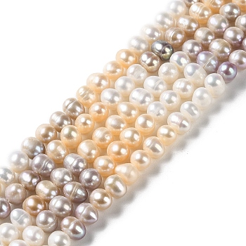 Natural Cultured Freshwater Pearl Beads Strands, Potato, Grade A+, Colorful, 6~7.5x6~6.5mm, Hole: 0.5mm, about 59pcs/strand, 13.86~13.98(35.2~35.5cm)
