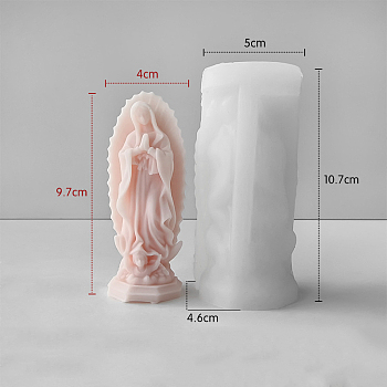 Virgin Mary Goddess Statue Candle Silicone Molds, For DIY Candle Making, White, 105x46x48mm, Inner Diameter: 37x35mm