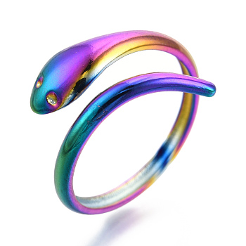304 Stainless Steel Snake Cuff Ring, Open Wrap Ring for Women Girls, Rainbow Color, US Size 6(17.1mm)
