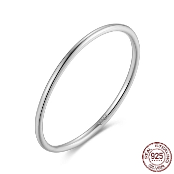 Rhodium Plated 925 Sterling Silver Thin Finger Rings, Stackable Plain Band Ring for Women, with S925 Stamp, for Mother's Day, Real Platinum Plated, 1mm, US Size 7(17.3mm)